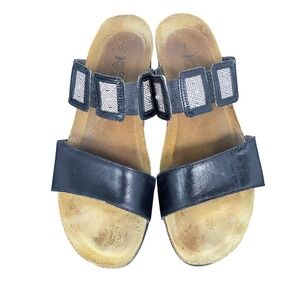 Naot Sandals Womens Size 9 Black Leather Wedge Slide Rhinestone Comfort Israel